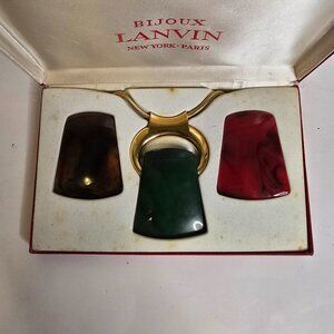 Vintage Lanvin Bijoux Lucite Interchangeable Pendant Necklace in Original Box